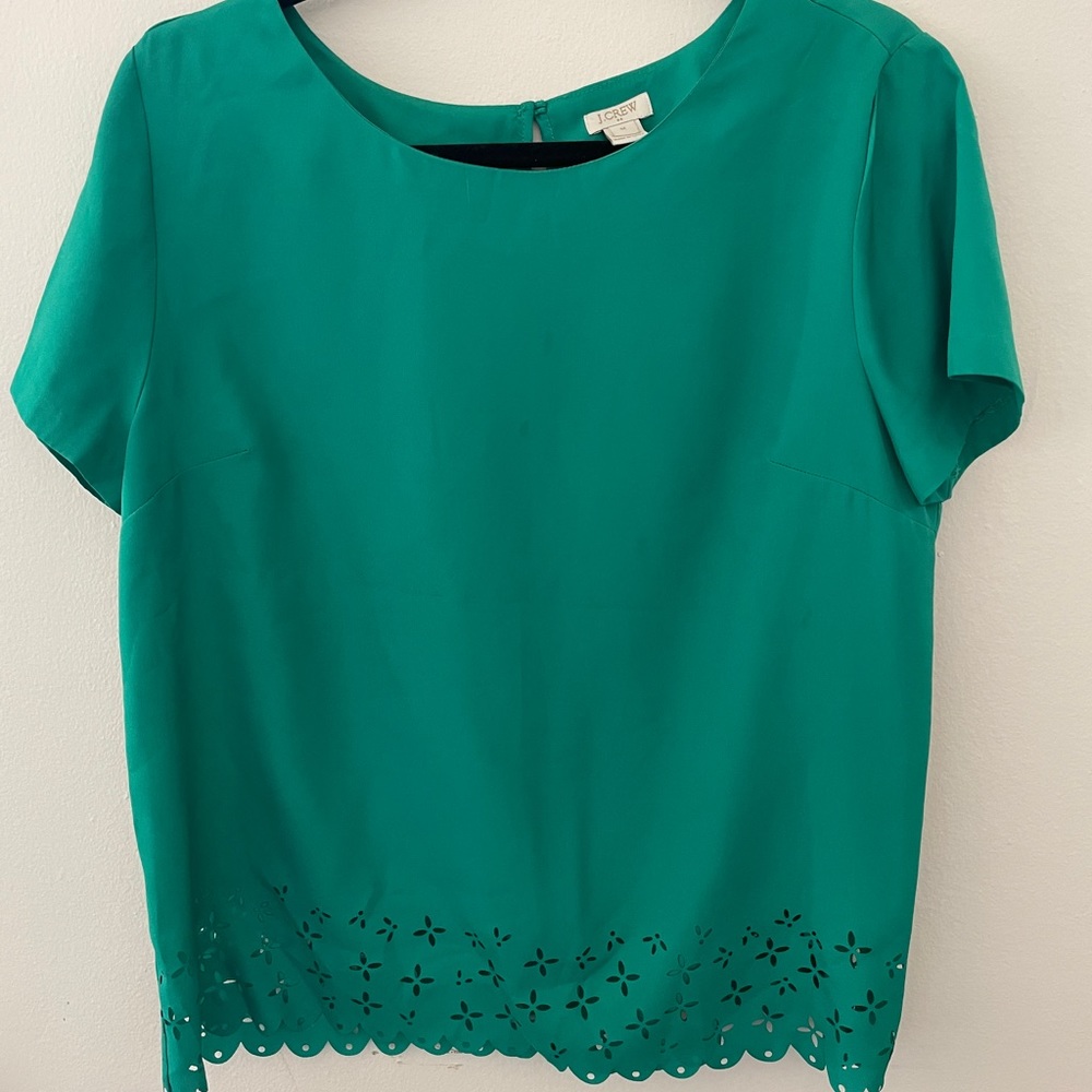 JCrew Factory emerald green laser cut blouse